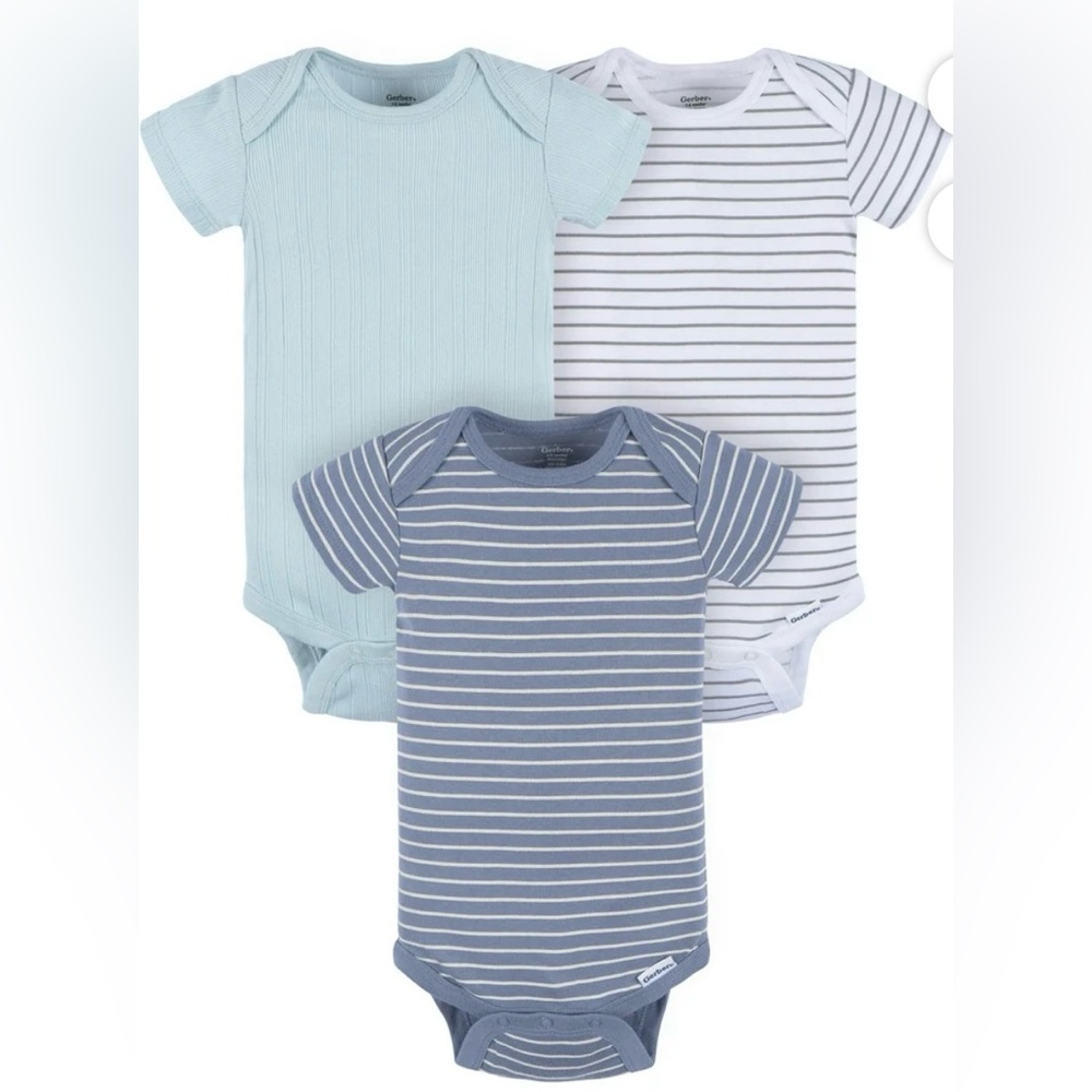 Gerber Boys’ Charming Striped and Solid Bodysuit Trio! NEW! Size 24 months.